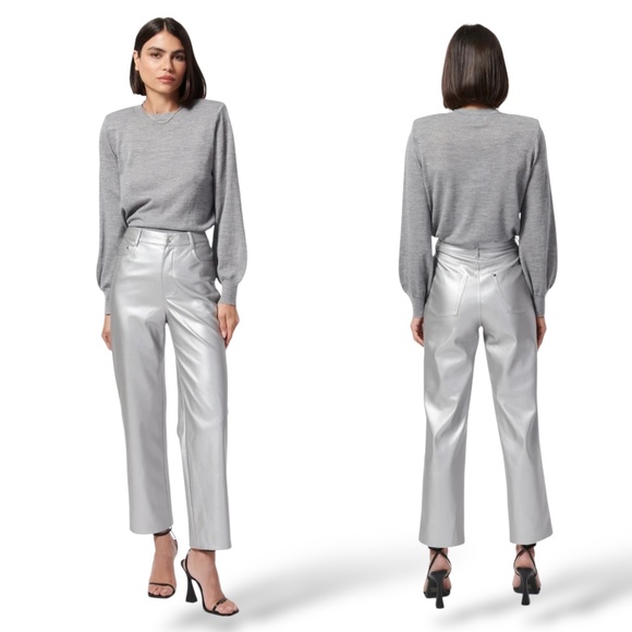 NWT CAMI NYC Hanie Silver Metallic 5 Pocket Jeans Straight Cropped Leg SZ 10 - Picture 1 of 13